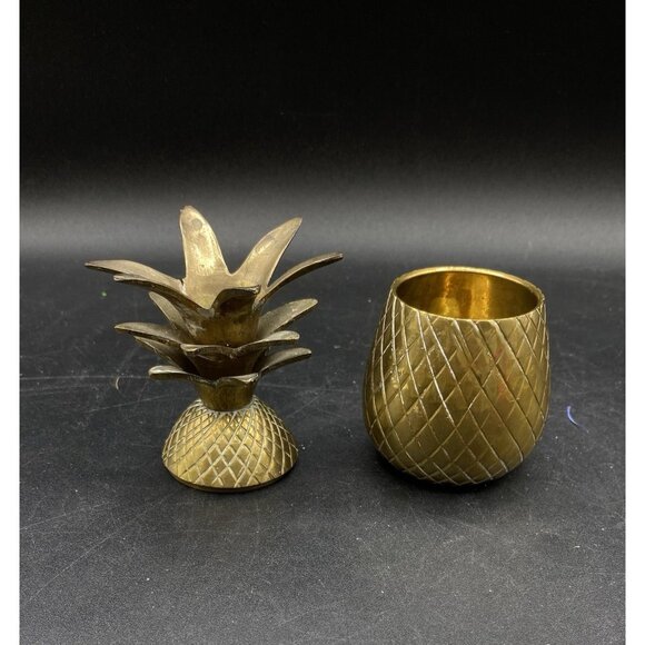 DESSAU Brass Pineapple Trinket Box Solid Brass India 5" Tall Candle Holder - Picture 2 of 8
